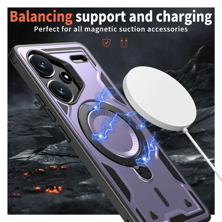 Coque pour Xiaomi Redmi Note 13 Pro+ 5G compatible avec MagSafe, protection militaire en PC+TPU avec support - Violet