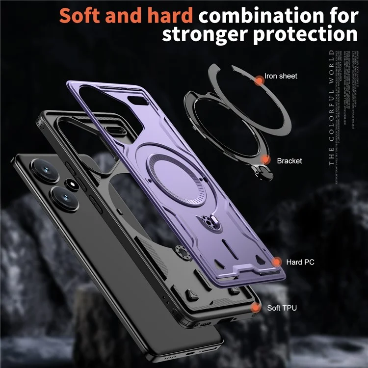 Coque pour Xiaomi Redmi Note 13 Pro+ 5G compatible avec MagSafe, protection militaire en PC+TPU avec support - Violet