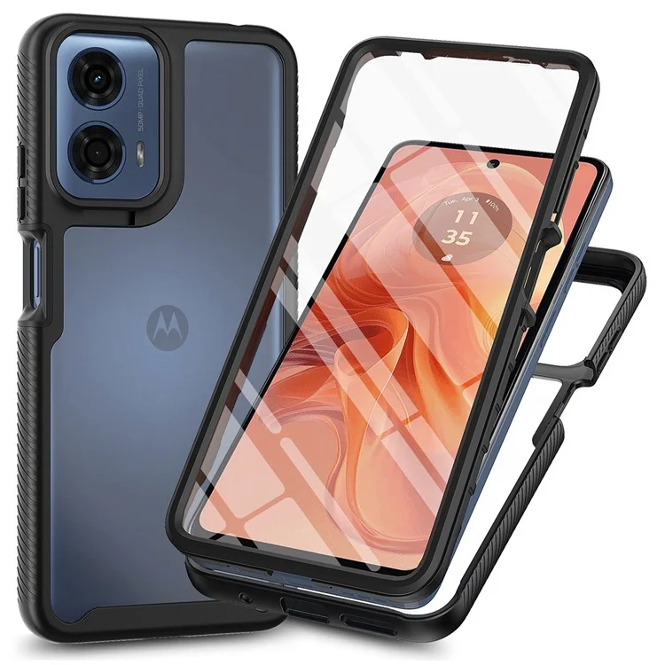 For Motorola Moto G35 5G Case PC+TPU Phone Clear Back Cover with PET Screen Film - Black