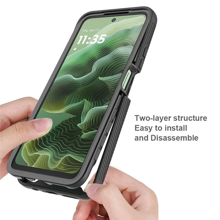 For Motorola Moto G35 5G Case PC+TPU Phone Clear Back Cover with PET Screen Film - Black