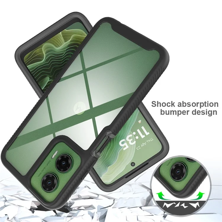 For Motorola Moto G35 5G Case PC+TPU Phone Clear Back Cover with PET Screen Film - Black