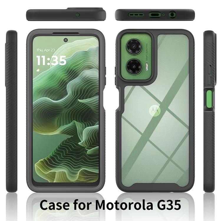 For Motorola Moto G35 5G Case PC+TPU Phone Clear Back Cover with PET Screen Film - Black