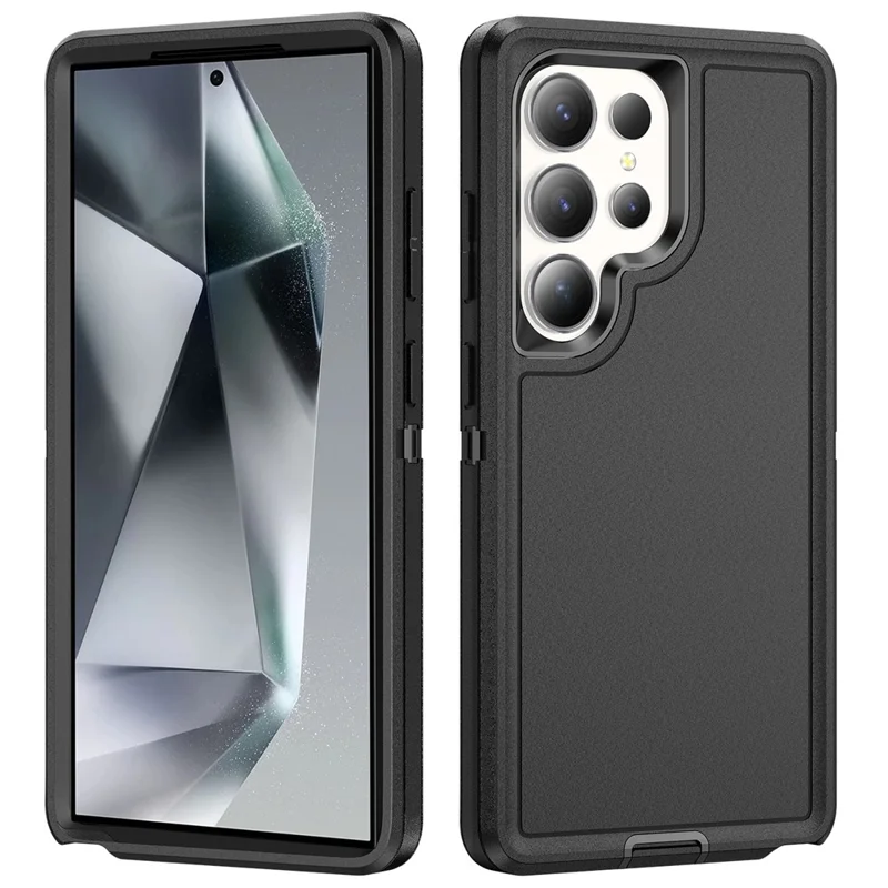 Für Samsung Galaxy S25 Ultra Hülle PC+Silikon+EVA 3-in-1 stoßfeste Handyhülle - Schwarz+Schwarz