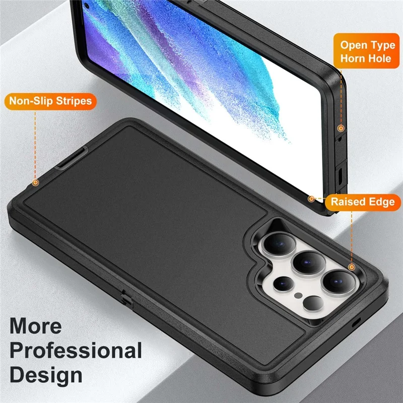 Für Samsung Galaxy S25 Ultra Hülle PC+Silikon+EVA 3-in-1 stoßfeste Handyhülle - Schwarz+Schwarz