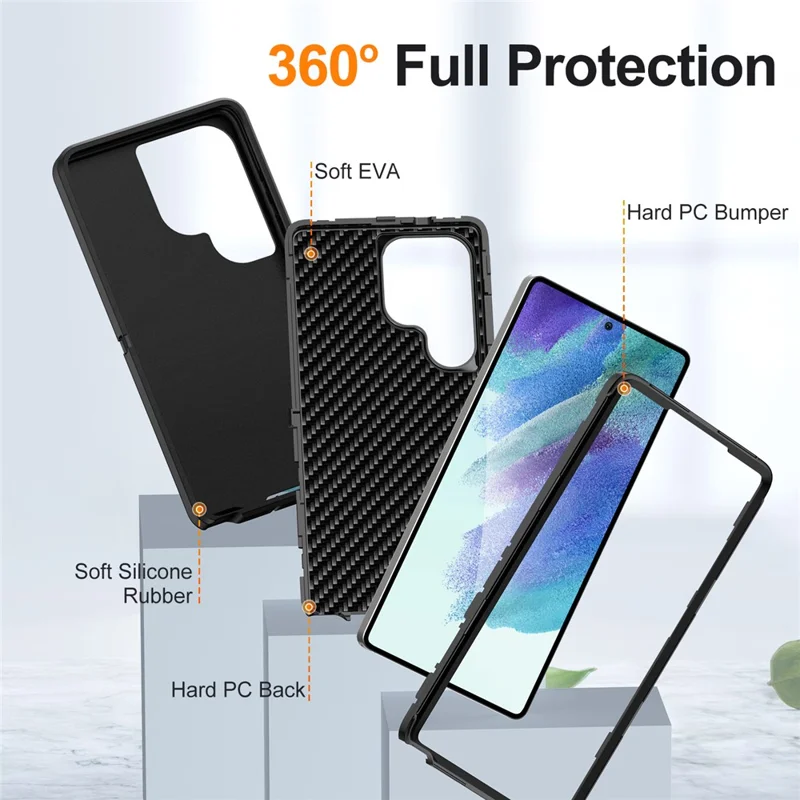 Für Samsung Galaxy S25 Ultra Hülle PC+Silikon+EVA 3-in-1 stoßfeste Handyhülle - Schwarz+Schwarz