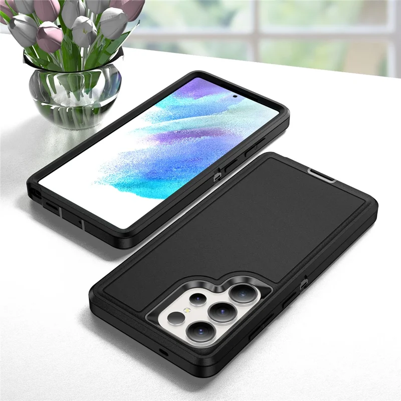 Für Samsung Galaxy S25 Ultra Hülle PC+Silikon+EVA 3-in-1 stoßfeste Handyhülle - Schwarz+Schwarz