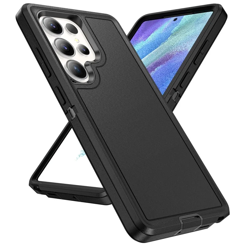 Für Samsung Galaxy S25 Ultra Hülle PC+Silikon+EVA 3-in-1 stoßfeste Handyhülle - Schwarz+Schwarz