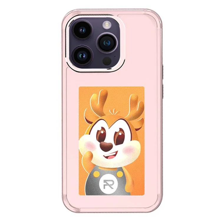 For iPhone 15 Pro Smart E-Ink Phone Case 4 Color HD 3.97 inch Display NFC DIY Customized Screen - Pink