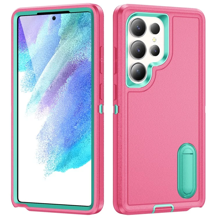 Custodia per Samsung Galaxy S25 Ultra Kickstand Cover in PC+Silicone+EVA design 3-in-1 - Rosa+Ciano chiaro