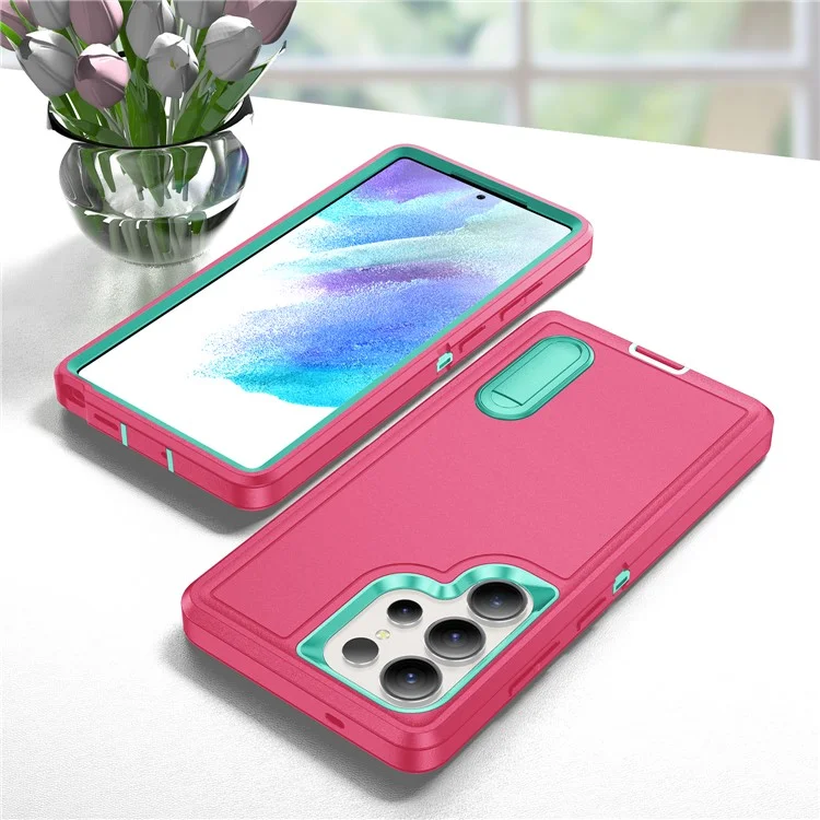 Custodia per Samsung Galaxy S25 Ultra Kickstand Cover in PC+Silicone+EVA design 3-in-1 - Rosa+Ciano chiaro