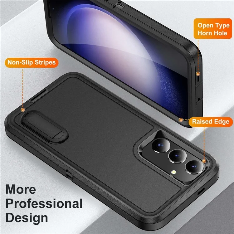 Custodia per Samsung Galaxy S25 / S24 con supporto, cover per telefono in PC+silicone+EVA, design 3-in-1 - Nero+Nero