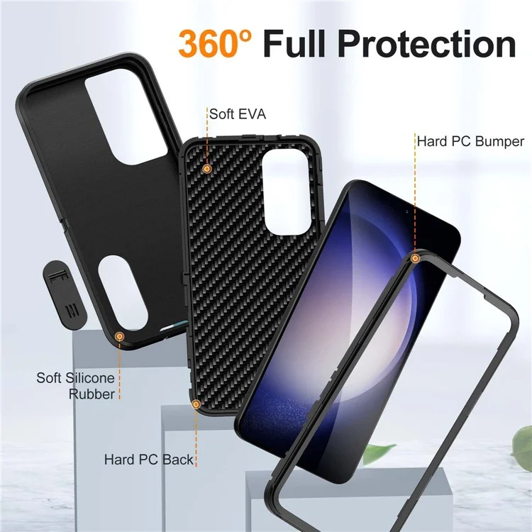 Custodia per Samsung Galaxy S25 / S24 con supporto, cover per telefono in PC+silicone+EVA, design 3-in-1 - Nero+Nero