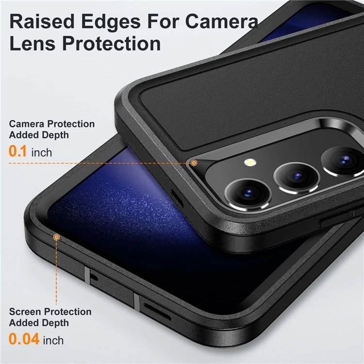 Custodia per Samsung Galaxy S25 / S24 con supporto, cover per telefono in PC+silicone+EVA, design 3-in-1 - Nero+Nero