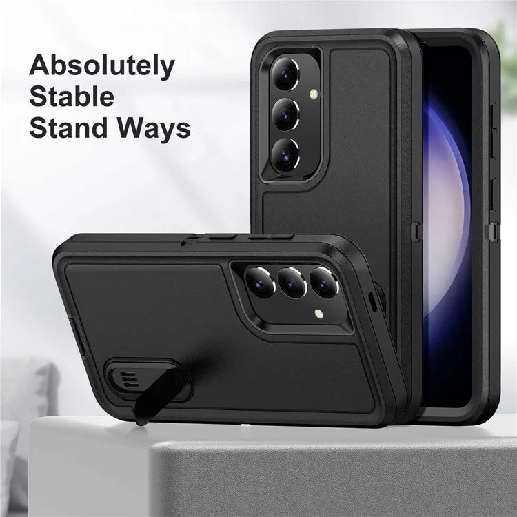 Custodia per Samsung Galaxy S25 / S24 con supporto, cover per telefono in PC+silicone+EVA, design 3-in-1 - Nero+Nero