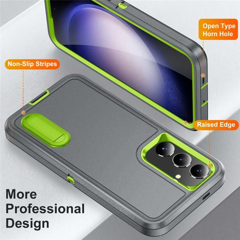 For Samsung Galaxy S25 / S24 Case Kickstand Phone Cover PC+Silicone+EVA 3-in-1 Design - Grey+Green