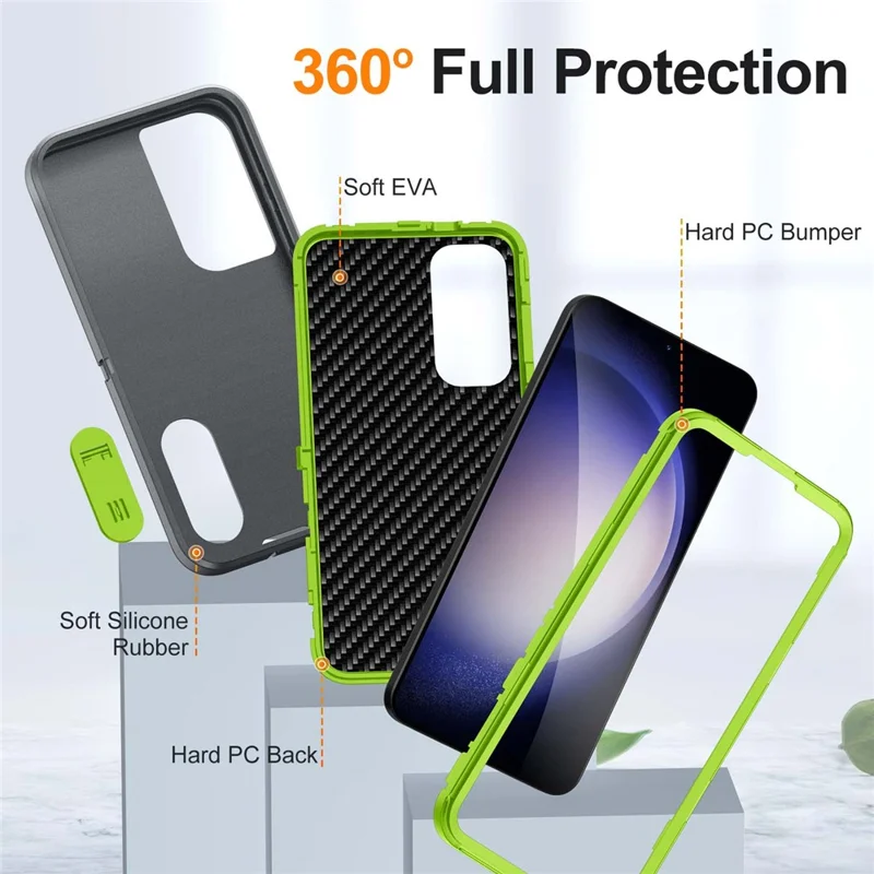 For Samsung Galaxy S25 / S24 Case Kickstand Phone Cover PC+Silicone+EVA 3-in-1 Design - Grey+Green