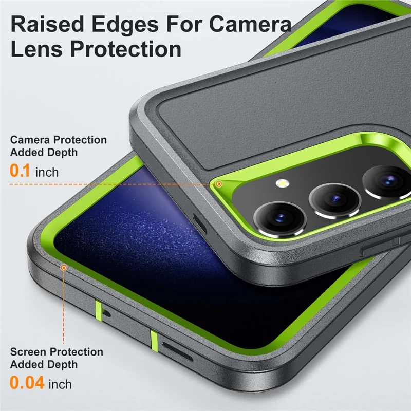 For Samsung Galaxy S25 / S24 Case Kickstand Phone Cover PC+Silicone+EVA 3-in-1 Design - Grey+Green