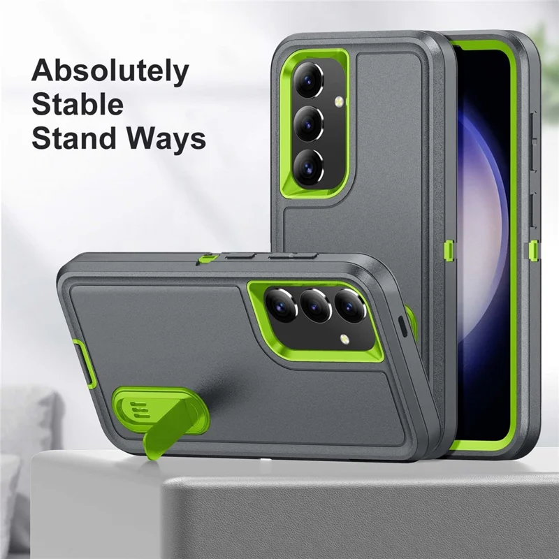 For Samsung Galaxy S25 / S24 Case Kickstand Phone Cover PC+Silicone+EVA 3-in-1 Design - Grey+Green