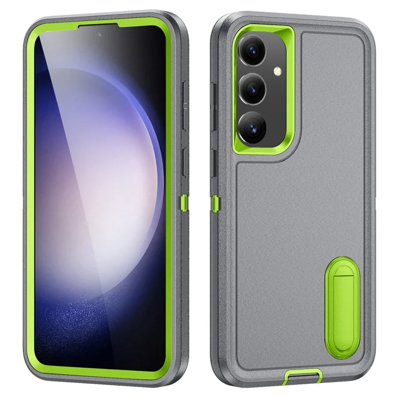 Capa para Samsung Galaxy S25+ / S24+ com suporte, proteção de telefone em PC+Silicone+EVA, design 3 em 1 - Cinza+Verde