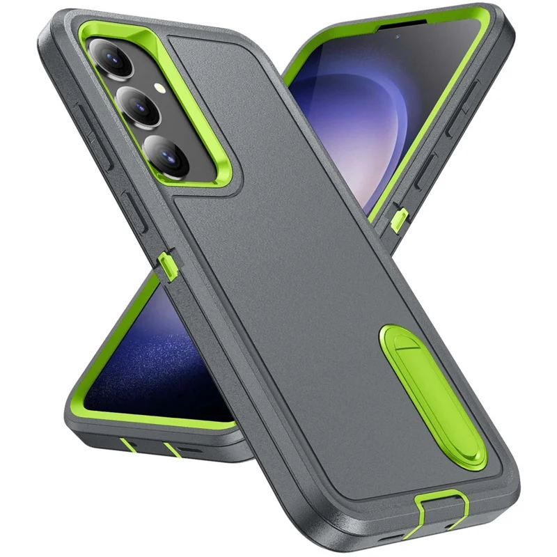 Capa para Samsung Galaxy S25+ / S24+ com suporte, proteção de telefone em PC+Silicone+EVA, design 3 em 1 - Cinza+Verde