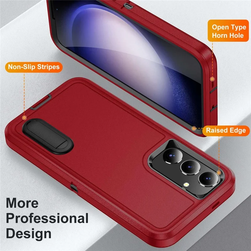 For Samsung Galaxy S25+ / S24+ Case Kickstand Phone Cover PC+Silicone+EVA 3-in-1 Design - Red+Black