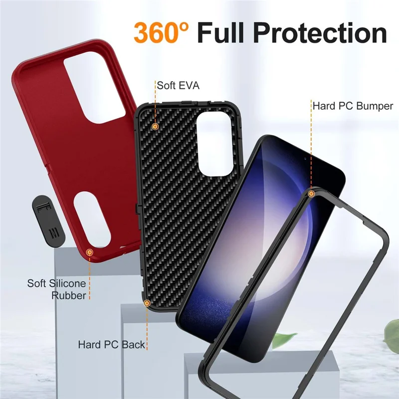 For Samsung Galaxy S25+ / S24+ Case Kickstand Phone Cover PC+Silicone+EVA 3-in-1 Design - Red+Black