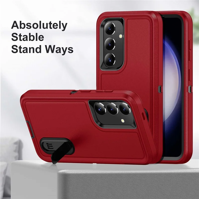 For Samsung Galaxy S25+ / S24+ Case Kickstand Phone Cover PC+Silicone+EVA 3-in-1 Design - Red+Black