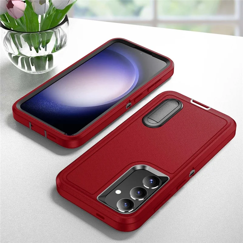 For Samsung Galaxy S25+ / S24+ Case Kickstand Phone Cover PC+Silicone+EVA 3-in-1 Design - Red+Black