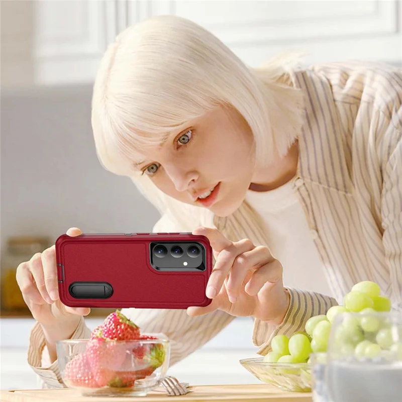 For Samsung Galaxy S25+ / S24+ Case Kickstand Phone Cover PC+Silicone+EVA 3-in-1 Design - Red+Black