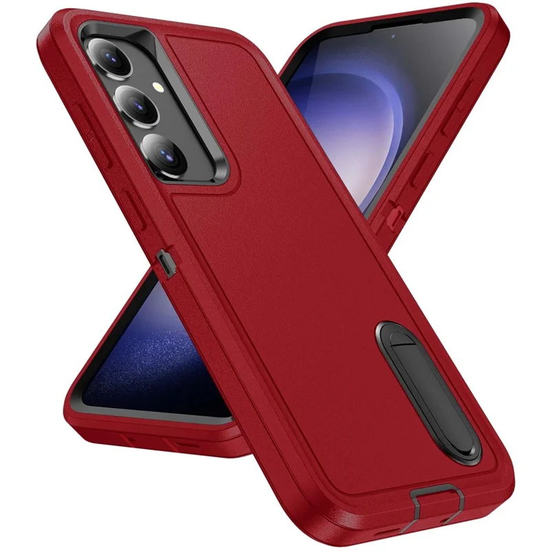 For Samsung Galaxy S25+ / S24+ Case Kickstand Phone Cover PC+Silicone+EVA 3-in-1 Design - Red+Black