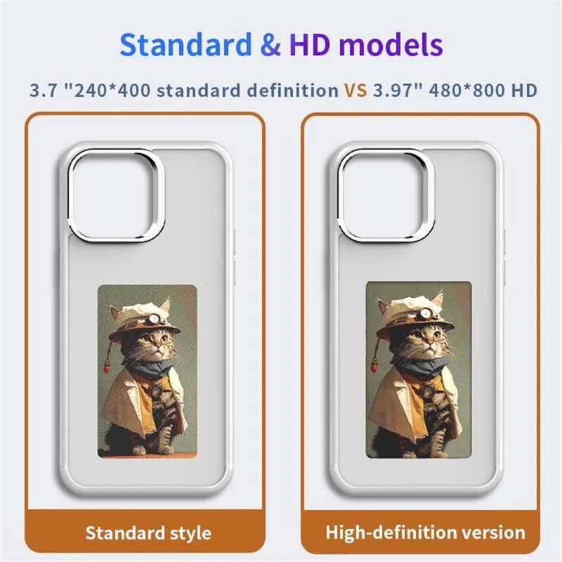 For iPhone 14 Pro Max Smart E-Ink Phone Case 4 Color HD 4 inch Display NFC DIY Customized Screen - White