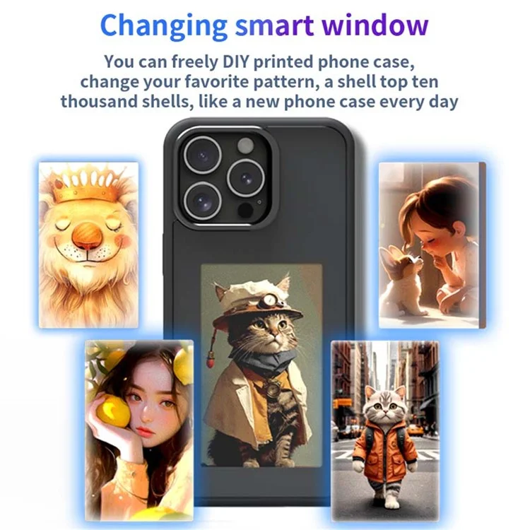 Für iPhone 16 Pro Smart E-Ink Handyhülle 4 Farben HD 3,97 Zoll Display NFC DIY anpassbare Bildschirm - Schwarz