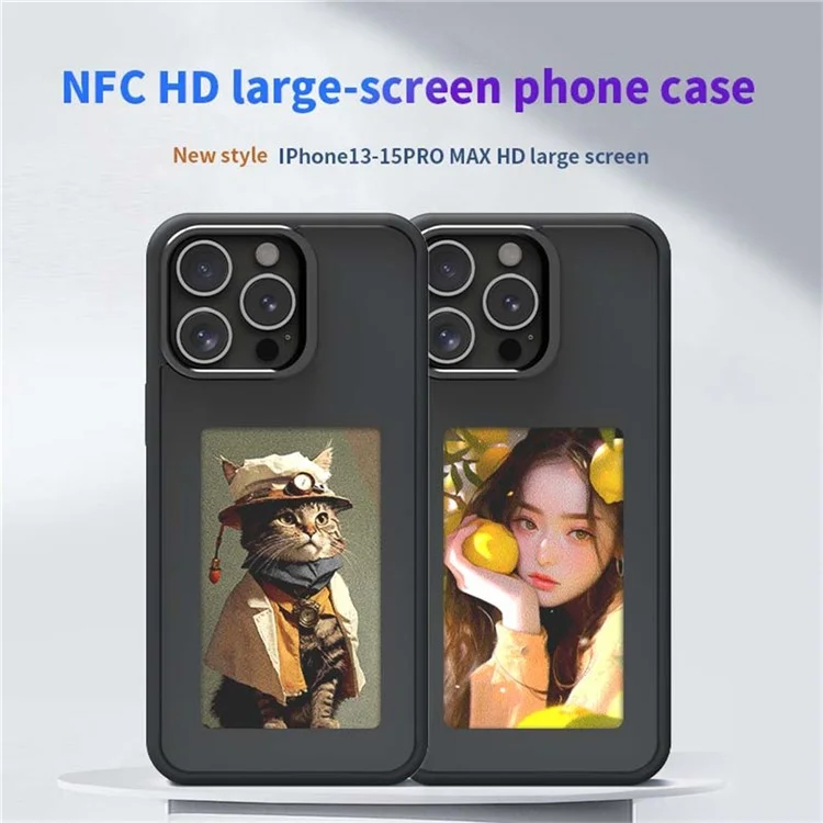 Für iPhone 16 Pro Smart E-Ink Handyhülle 4 Farben HD 3,97 Zoll Display NFC DIY anpassbare Bildschirm - Schwarz