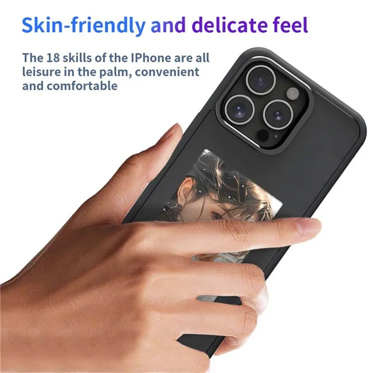 Für iPhone 16 Pro Smart E-Ink Handyhülle 4 Farben HD 3,97 Zoll Display NFC DIY anpassbare Bildschirm - Schwarz