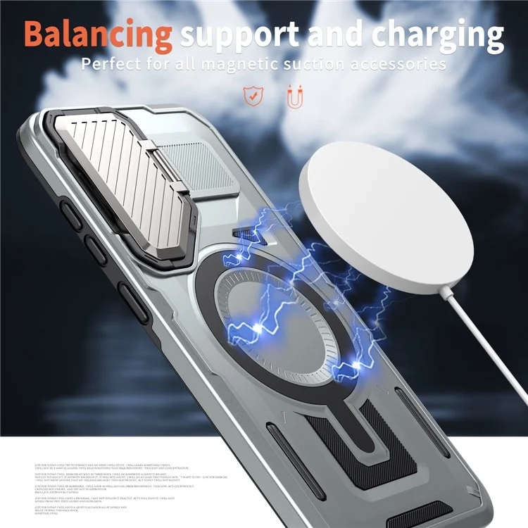 Carcasa compatible con Samsung Galaxy S25+ / S24+ con tapa de lente MagSafe y soporte, cubierta trasera de PC + TPU - Plata