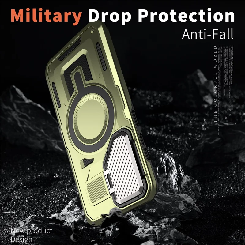 For Samsung Galaxy S25+ / S24+ Magnetic Case Lens Lid Kickstand PC+TPU Back Cover - Olive Green