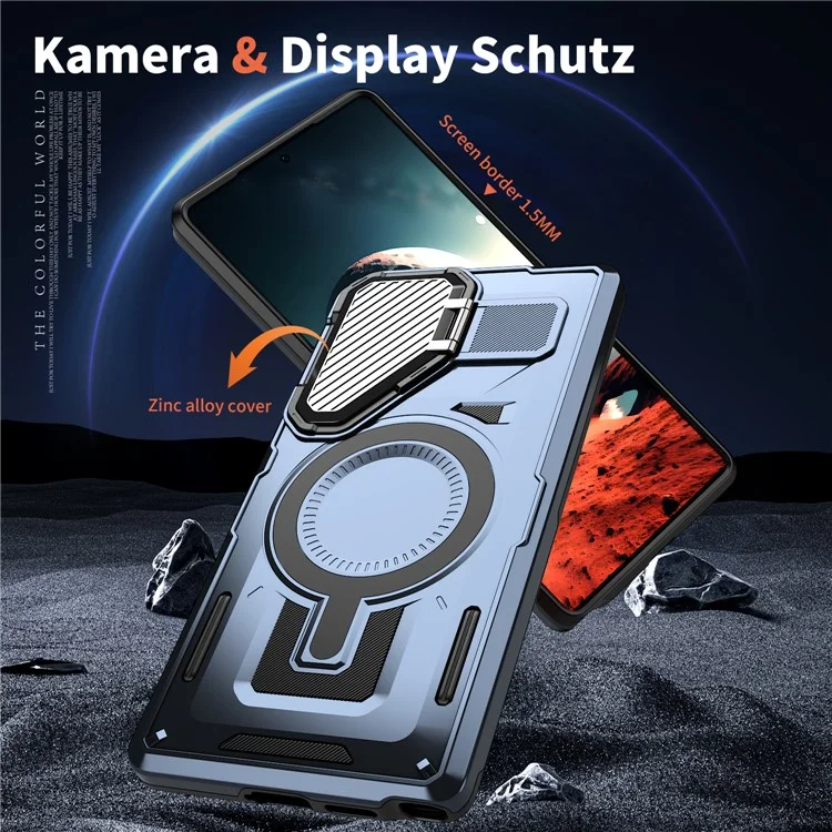 Custodia per Samsung Galaxy S25 Ultra compatibile con MagSafe, coperchio per obiettivo, supporto, PC+TPU retro - Blu