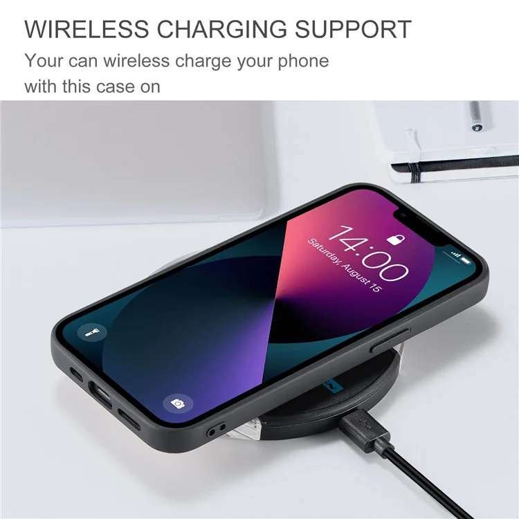 Jeehood Pour Iphone 14 Plus Wallet Téléphone Document Docuable 2 en 1 Case de Téléphone TPU Enduit en Cuir Avec Kickstand - le Noir
