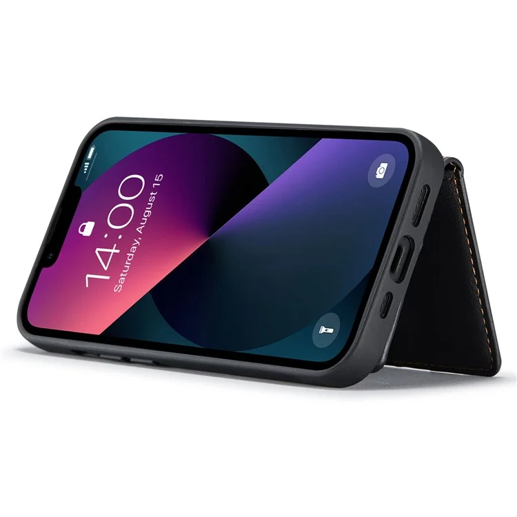 Jeehood Pour Iphone 14 Plus Wallet Téléphone Document Docuable 2 en 1 Case de Téléphone TPU Enduit en Cuir Avec Kickstand - le Noir