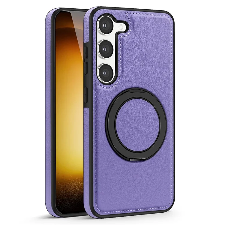 Для Samsung Galaxy S23+ магнитный чехол с вращающимся кольцом, подставкой, из искусственной кожи, поликарбоната и ТПУ - фиолетовый