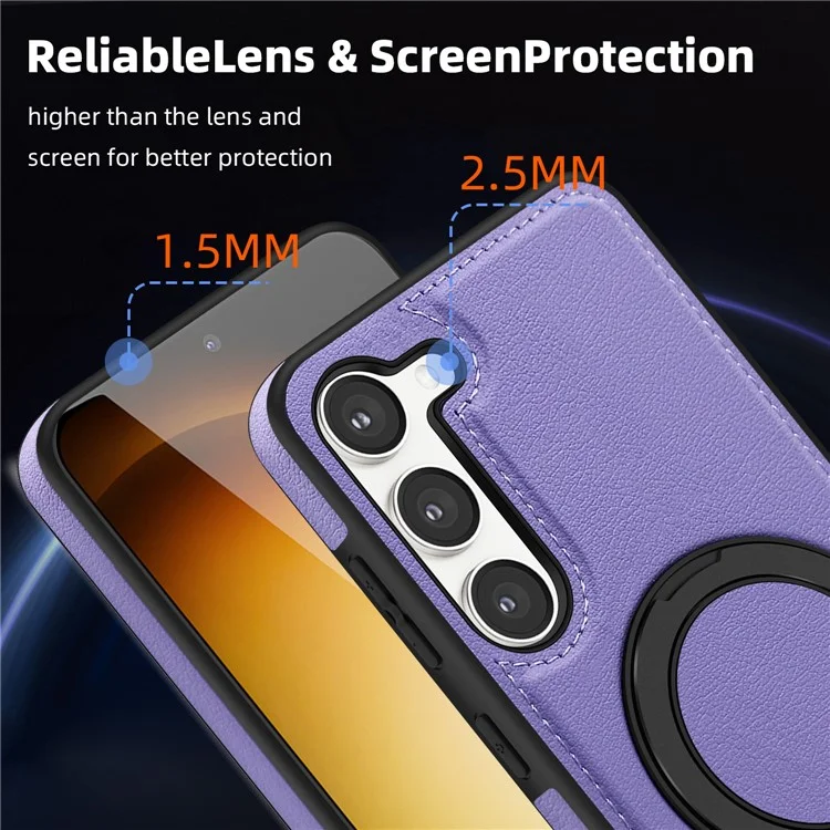 Для Samsung Galaxy S23+ магнитный чехол с вращающимся кольцом, подставкой, из искусственной кожи, поликарбоната и ТПУ - фиолетовый