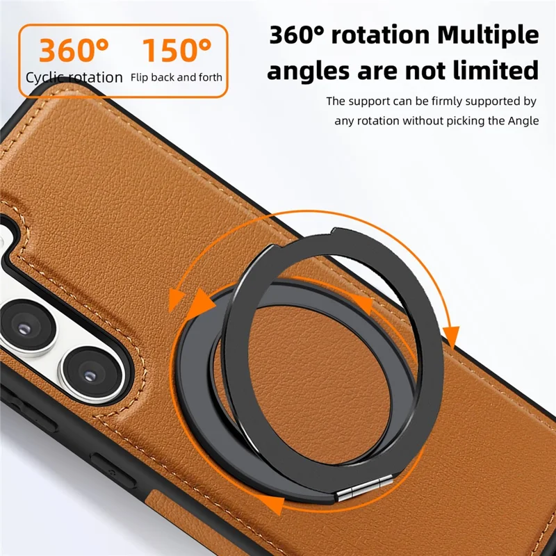 For Samsung Galaxy S23+ Case with Ring Kickstand Magnetic Case PU Leather Back Cover - Brown