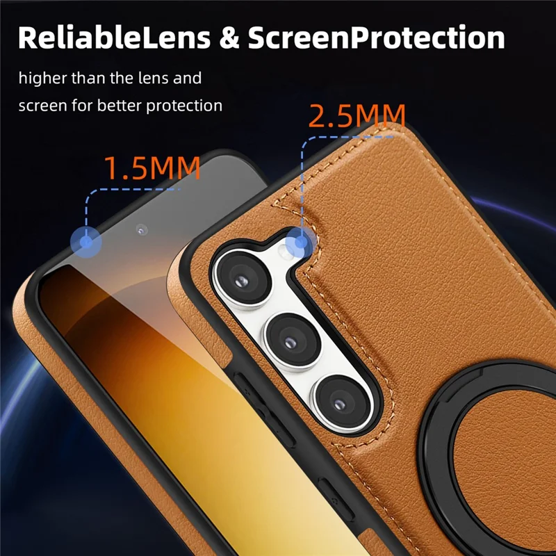 For Samsung Galaxy S23+ Case with Ring Kickstand Magnetic Case PU Leather Back Cover - Brown