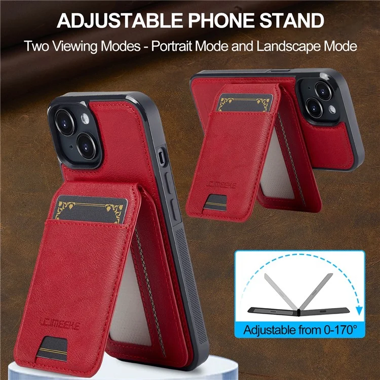 LC.IMEEKE L3 Para iPhone 14 Capa Magnética Removível com Porta-Cartões de Couro+TPU - Vermelho