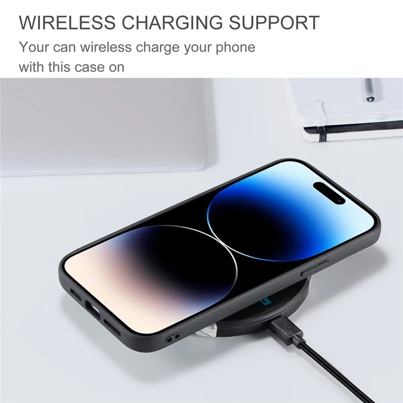 JEEHOOD For iPhone 14 Pro Retro Shockproof Case Detachable 2-in-1 Wallet Phone Case Leather Coated Kickstand TPU Cover - Black