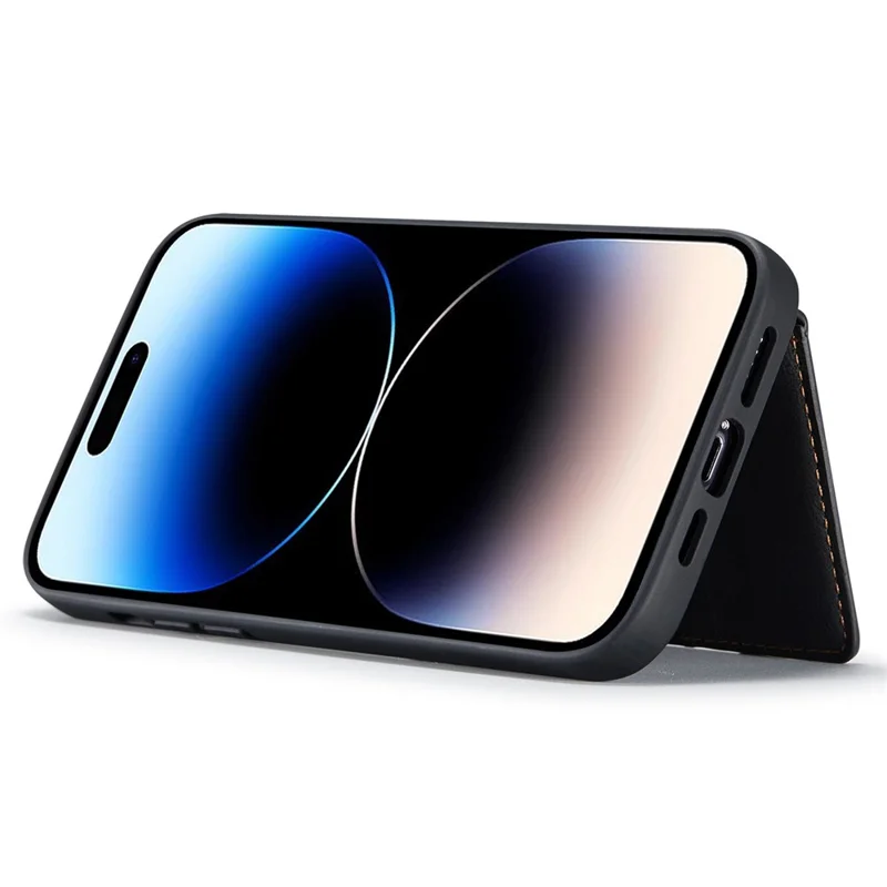 JEEHOOD For iPhone 14 Pro Retro Shockproof Case Detachable 2-in-1 Wallet Phone Case Leather Coated Kickstand TPU Cover - Black