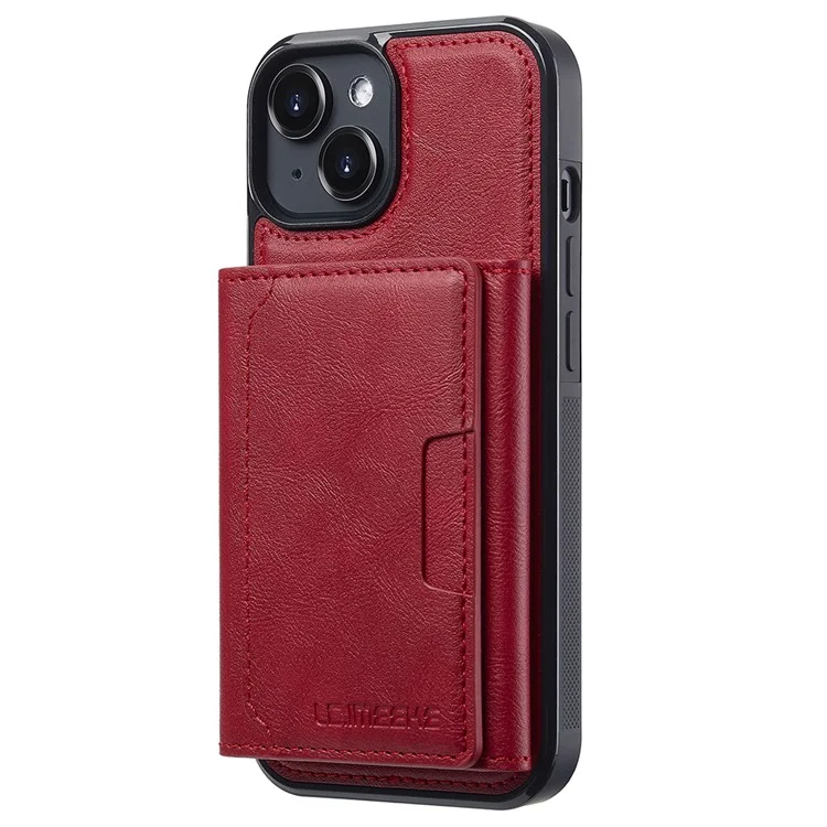 Coque magnétique en cuir pour iPhone 14 LC.IMEEKE L5 avec porte-cartes amovible - Rouge