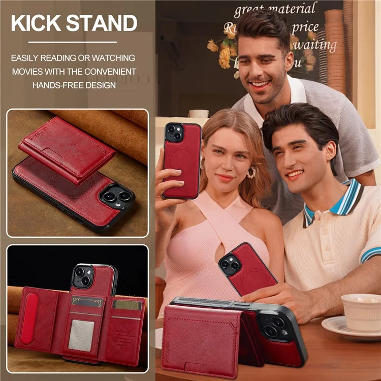 Coque magnétique en cuir pour iPhone 14 LC.IMEEKE L5 avec porte-cartes amovible - Rouge