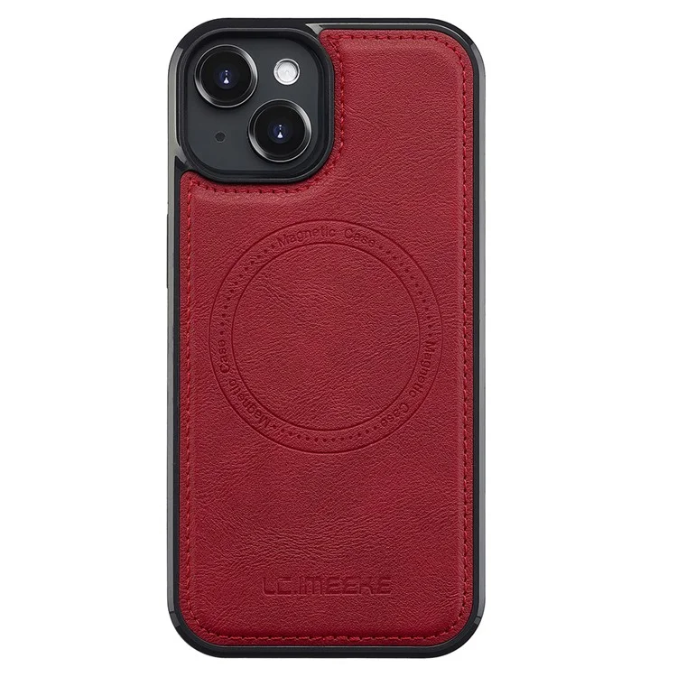 Étui magnétique LC.IMEEKE pour iPhone 14 compatible avec MagSafe, en cuir et TPU, coloris rouge.