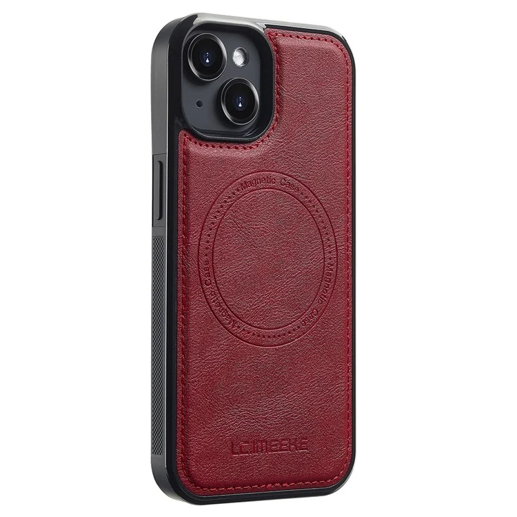 Étui magnétique LC.IMEEKE pour iPhone 14 compatible avec MagSafe, en cuir et TPU, coloris rouge.
